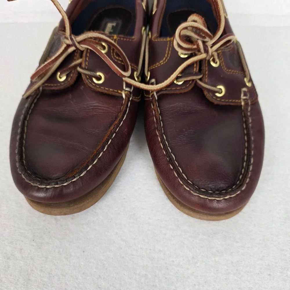 Timberland Mens Burgundy Brown Leather Boat Shoes Classic Moc Toe Loafers 8M